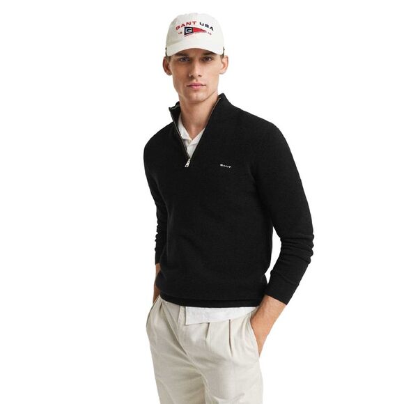 Gant Mens Cotton Pique Half Zip Fleece / Black